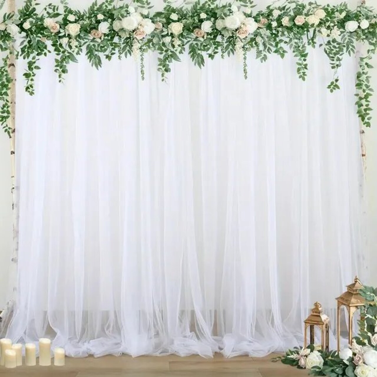 10x10 Ft White Backdrop Curtain – Soft Wrinkle-Free Fabric Photography Background, 2 Panels for Wedding, Party & Event Decoration